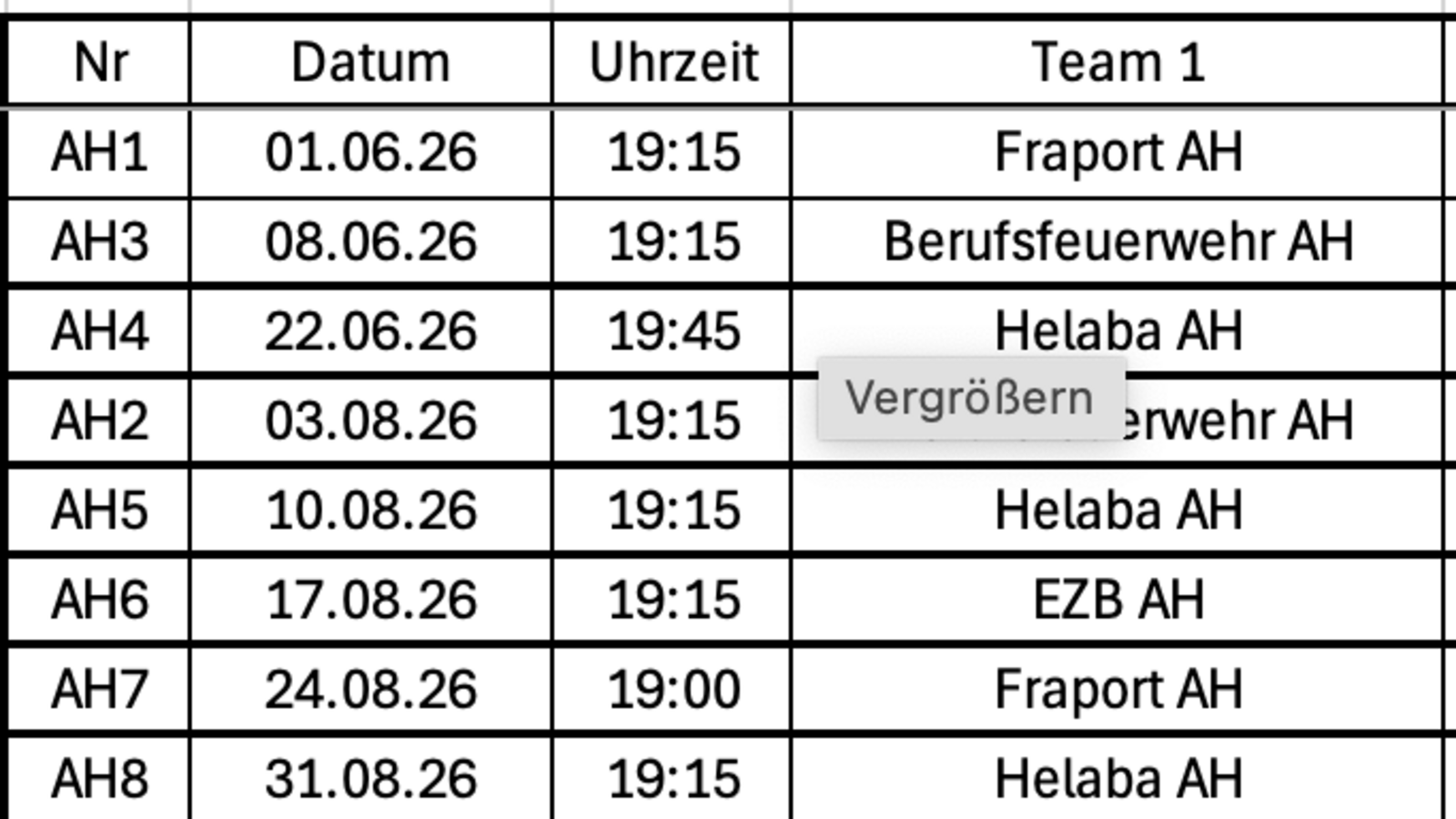 Spielergebnisse 2026, Alte Herren 35
